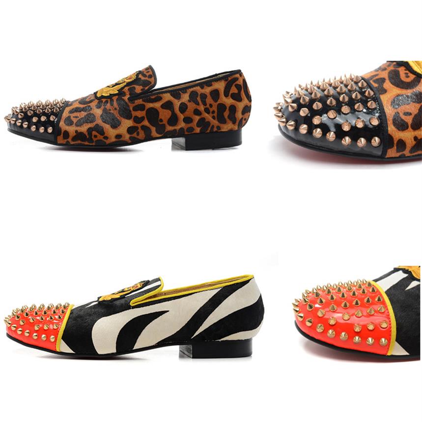

Slip-on Loafers Men Leopard Real Horsehair Spooky Flat Party Shoes For Mens Womens Dynodent Gold Spikes Designers Sneakers Size35-2826, Color 02