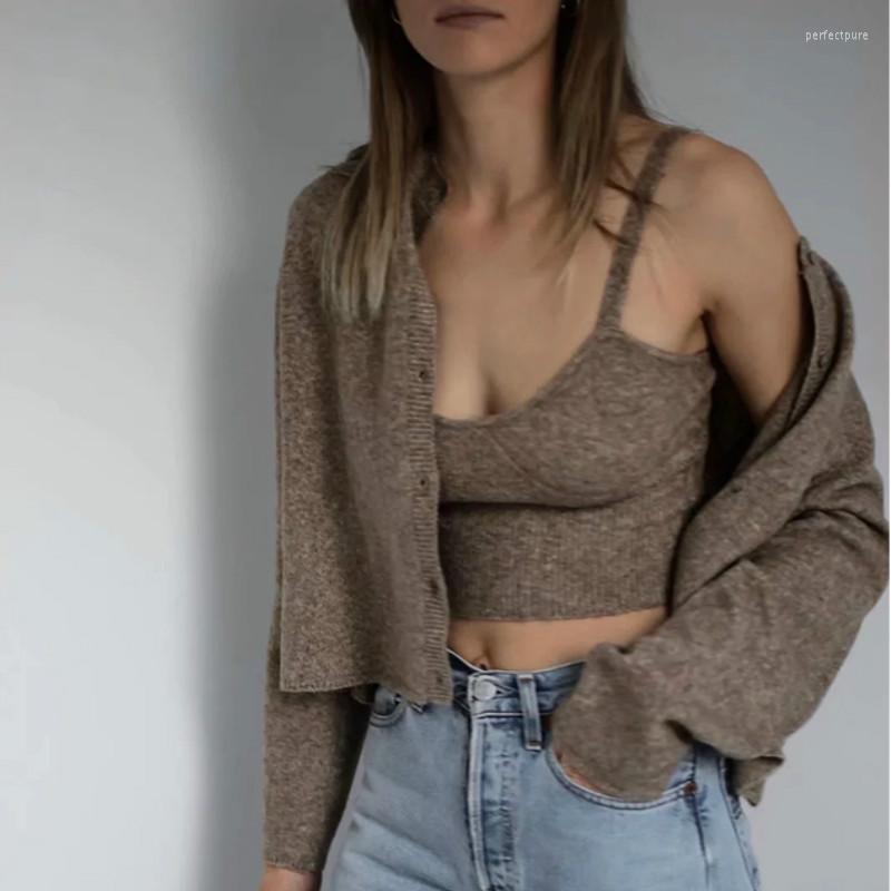

Women' Knits & Tees Autumn Women Cardigan Knitted Casual O-Neck Sweater Winter Female Fashion Solid Long Sleeve Single Breasted Streetwear, Khaki