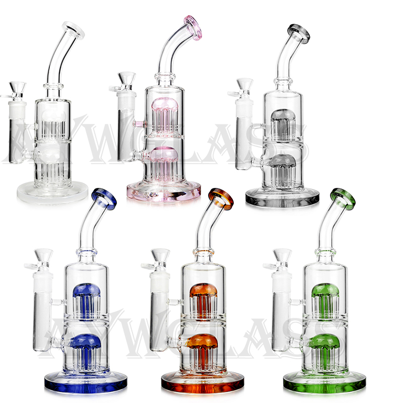 

11.5 inches hookah double arm tree perc bubbler bent neck glass bong smoking water pipe dab rig