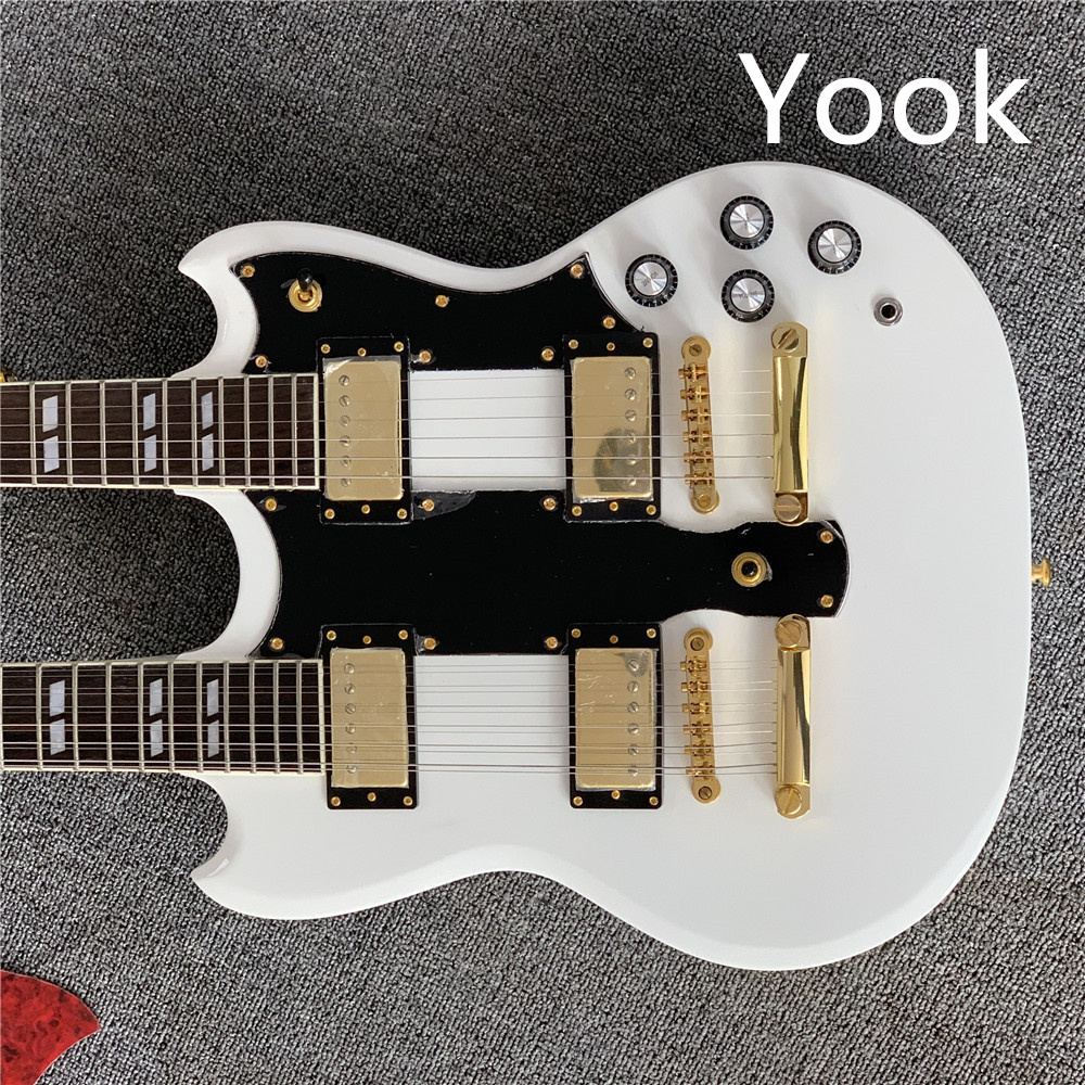

In stock New Arrival Custom Double Neck Guitar G 1275 Model Electric Guitar Top Quality In white 20200705 Golden accessories guitars guitarra