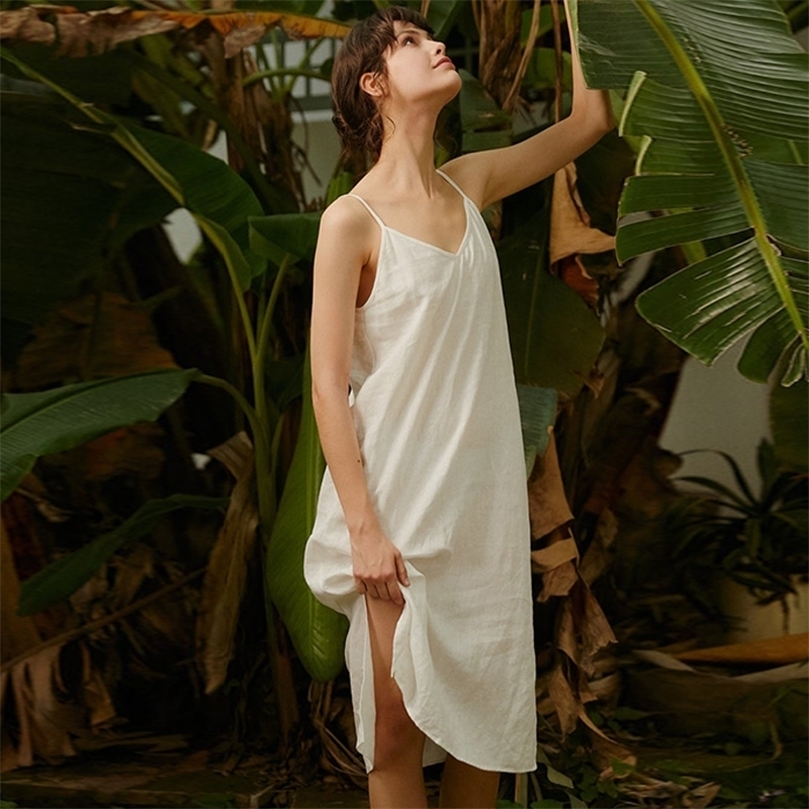 

100% Linen Elegant Summer Women Dress Sexy Spaghetti Strap V-Neck Open Side Long Midi Dress Vestidos Female Clothing 220427, Gray blue