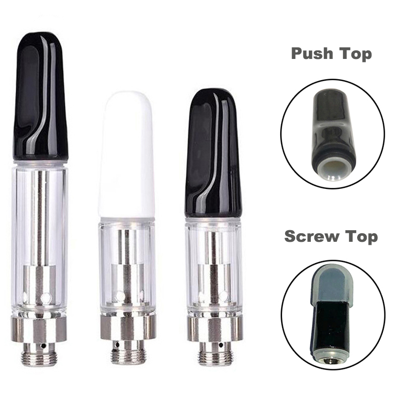 

TH205 Carts Screw/Push Pressed Top Ceramic Glass Atomizer 0.5ml 0.8ml 1ml White Black 510 Thread Vape Cartridges