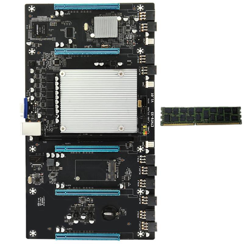 

Motherboards ETH79-X5 Mining Motherboard LGA 2011 65MM Spacing Supports VGA PCI- E 16X With ECC DDR3 8G 1333Mhz RAM For Miner