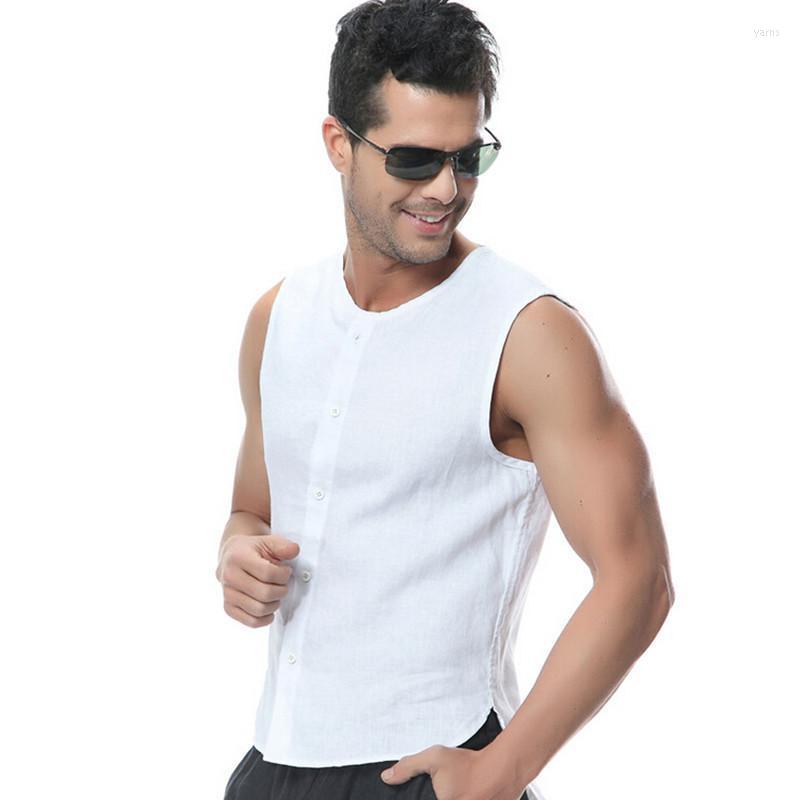 

Men' Linen Vest Sleeveless Undershirt Male Summer Fashion Loose Casual Vests, Black