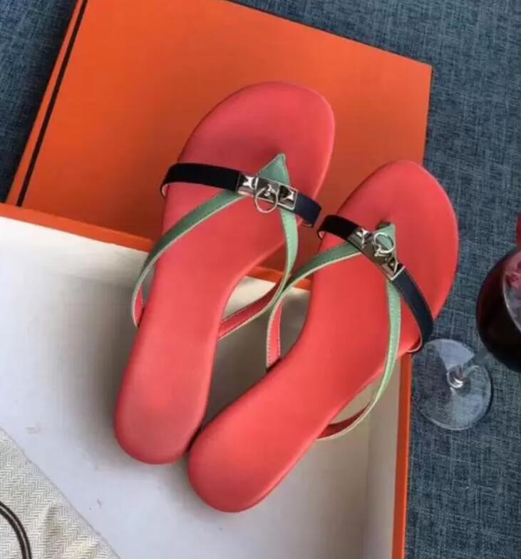 

Summer Women Kelly Buckles Beach Slides Sandals Leather Slippers Flats Luxury Designer Lady Flip Flops Outdoor Beach Sandalias 35-41, 12