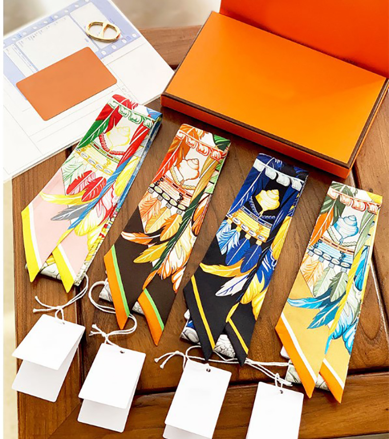 

2022 Silkworm silk scarf women's French retro binding bag small long ribbon decorative headband H versatile