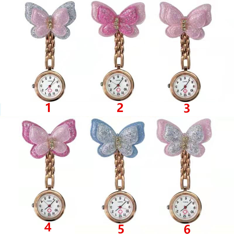 

Colourful Pocket Watches Nurse Butterfly Rose Gold Alloy Small Pins Doctor Hospital Medial Transparent Gift Watches Clock, Leave a message about color