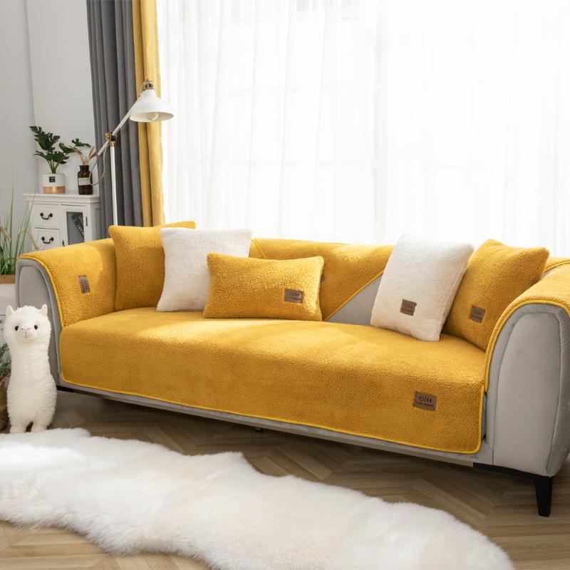 

Chair Covers Winter Lamb Wool Sofa Cover Anti-Skid Plaid Seat Armchair Towel Couch Furniture Protector For Living Room