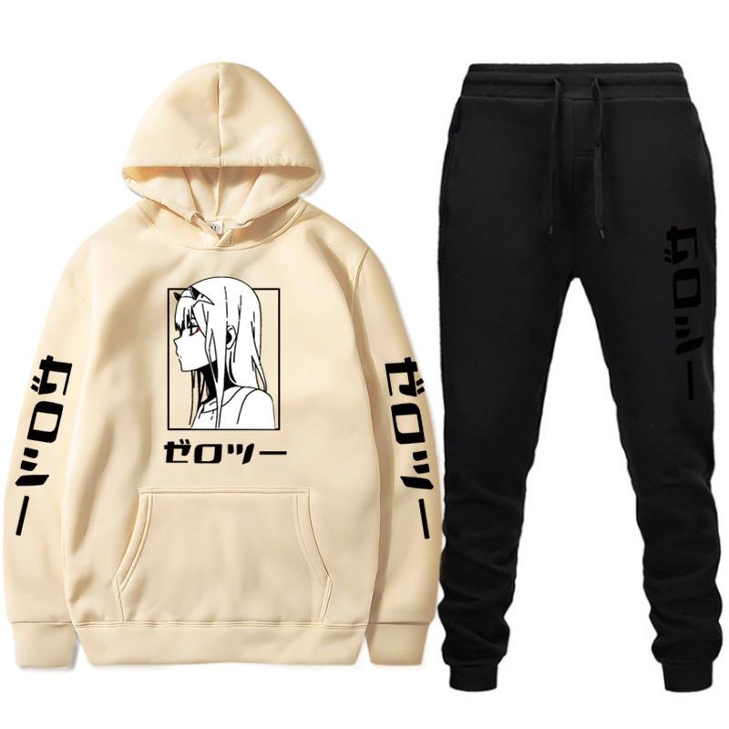 

Men' Tracksuits Pieces Set Hoodies Pants Tracksuit Darling In The Franxx Men Women Sweatshirts Zero Two Sweatpants Hoodie SuitMen, Black-b