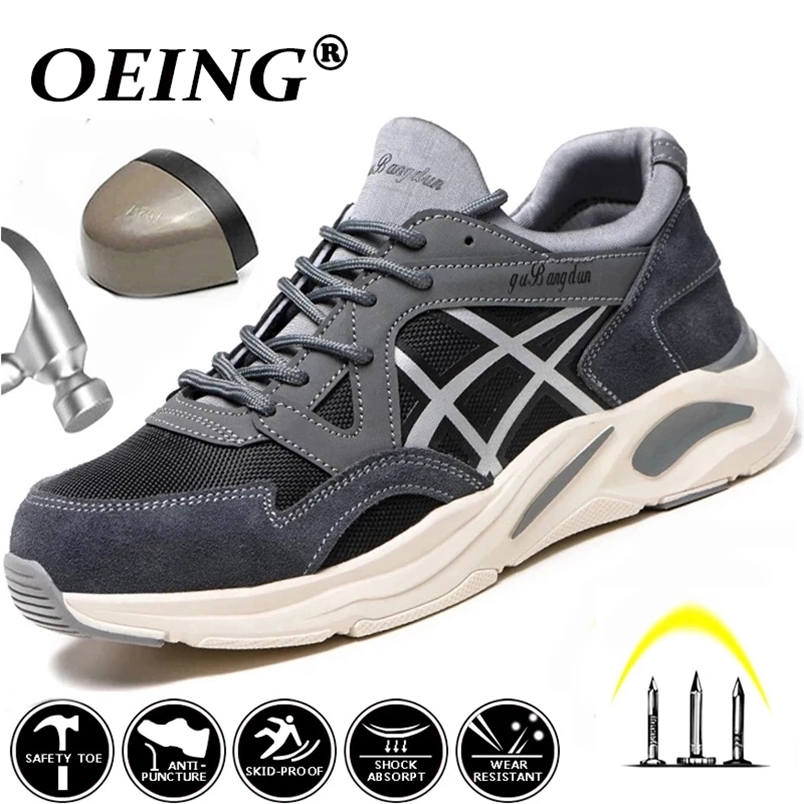 

Mens Steel Toe Safety Shoes Lightweight Breathable Work Shoes for Men Women Anti-Smashing Non-Slip Construction Work Sneakers 220616, Dark gray
