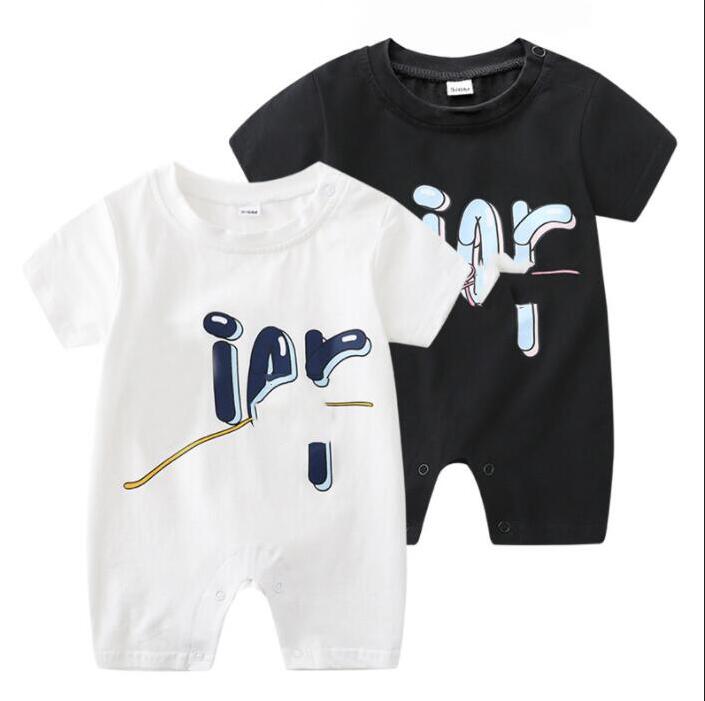 

0-24 Months Summer Baby Letters Printed Brand Rompers Cotton Infant Short Sleeve Jumpsuits Toddler Onesies Newborn Clothes, Black
