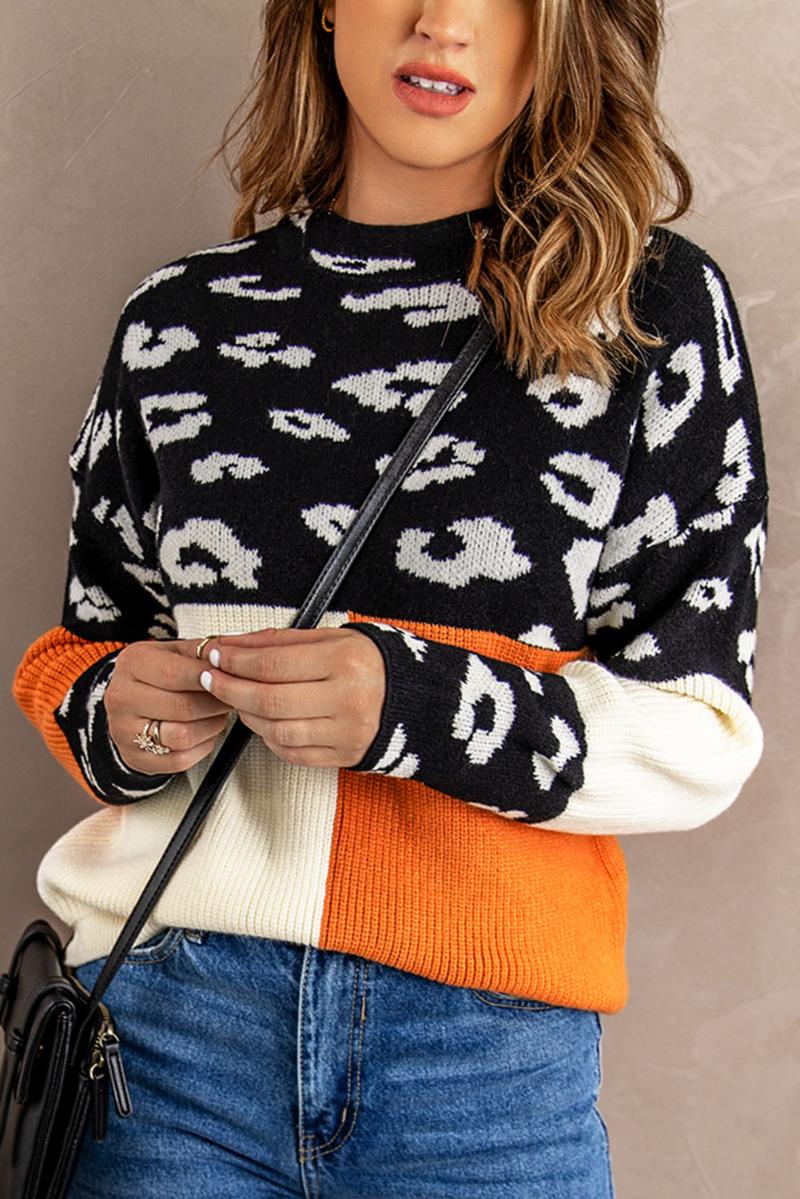 

Women' Sweaters Leopard Colorblock Mock Neck SweaterWomen