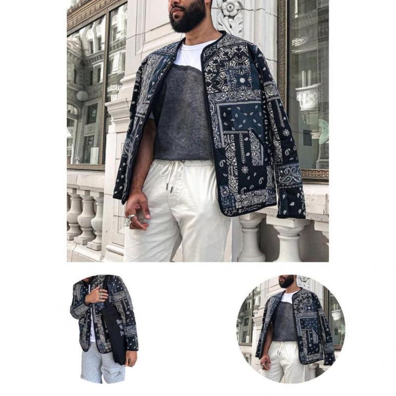 

Men's Jackets Simple Ethnic Style Retro Pattern Print Loose Coat Men Jacket Zipper Closure Comfortable, Black
