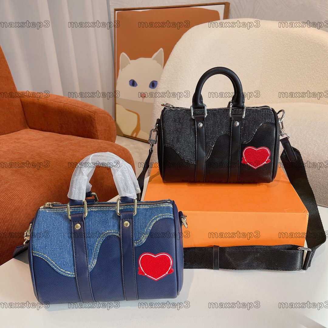 

Designer Shoulder Bags X Nigo Keepall Speedy xs Boston Cross Body Bags Red Heart Printed Classic Canvas Cowboy Stitching Black Blue Denim Patchwork Luxury Handbags