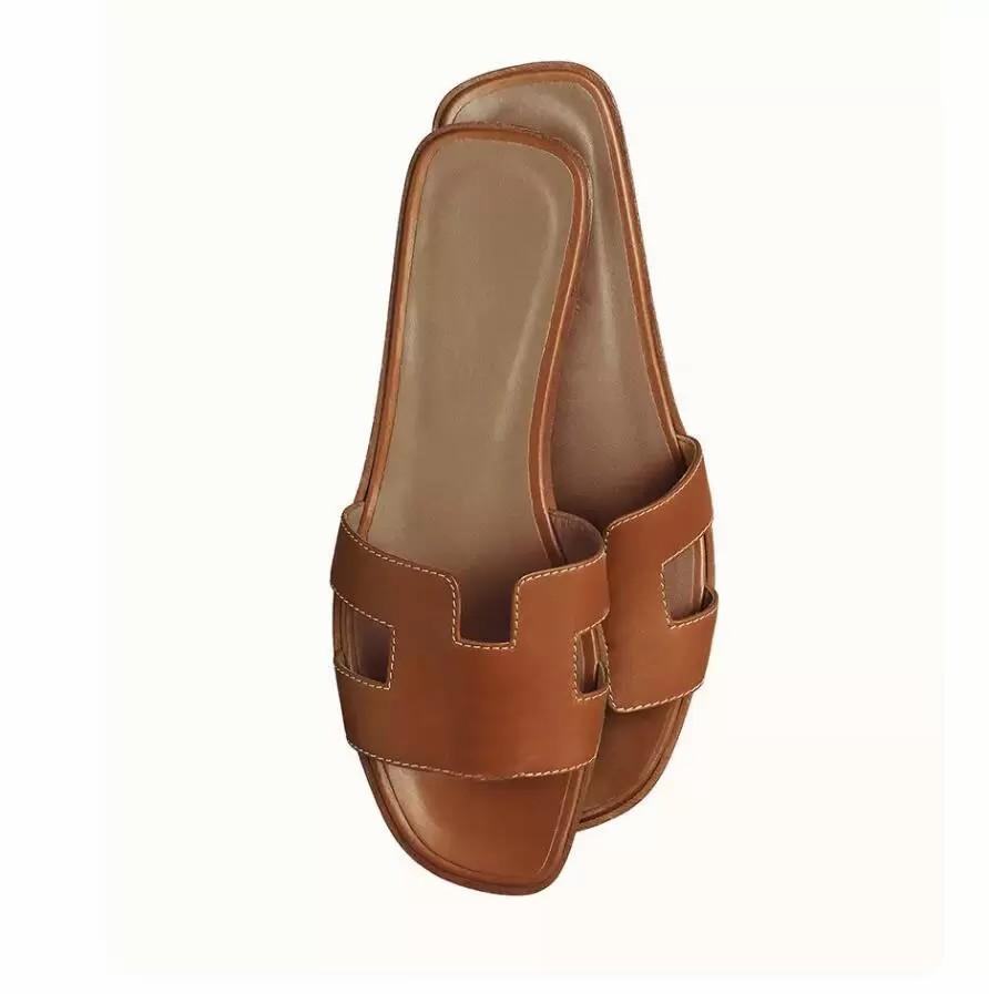 

Designer shoes lady flats Sandals Genuine Leather Women Slippers Summer luxury Flat Slides Ladies Beach Sandal Party Wedding Oran Slipper With Box