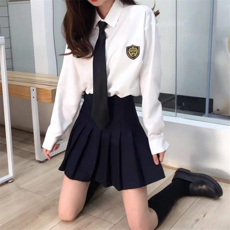 

Clothing Sets 3Pcs Japanese School Uniform College Style Long Sleeve Student Jk Cosplay Costumes Female Students Uniforms Tie Top SkirtCloth, C1