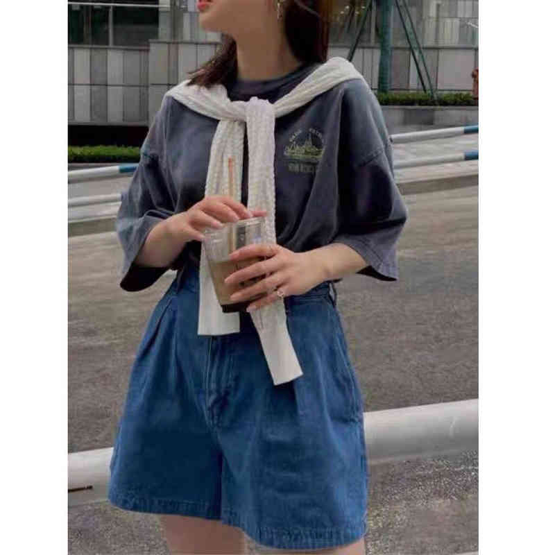 Women's Leggings y goods summer Tencel cotton denim shorts casual high waist versatile pants women IODU