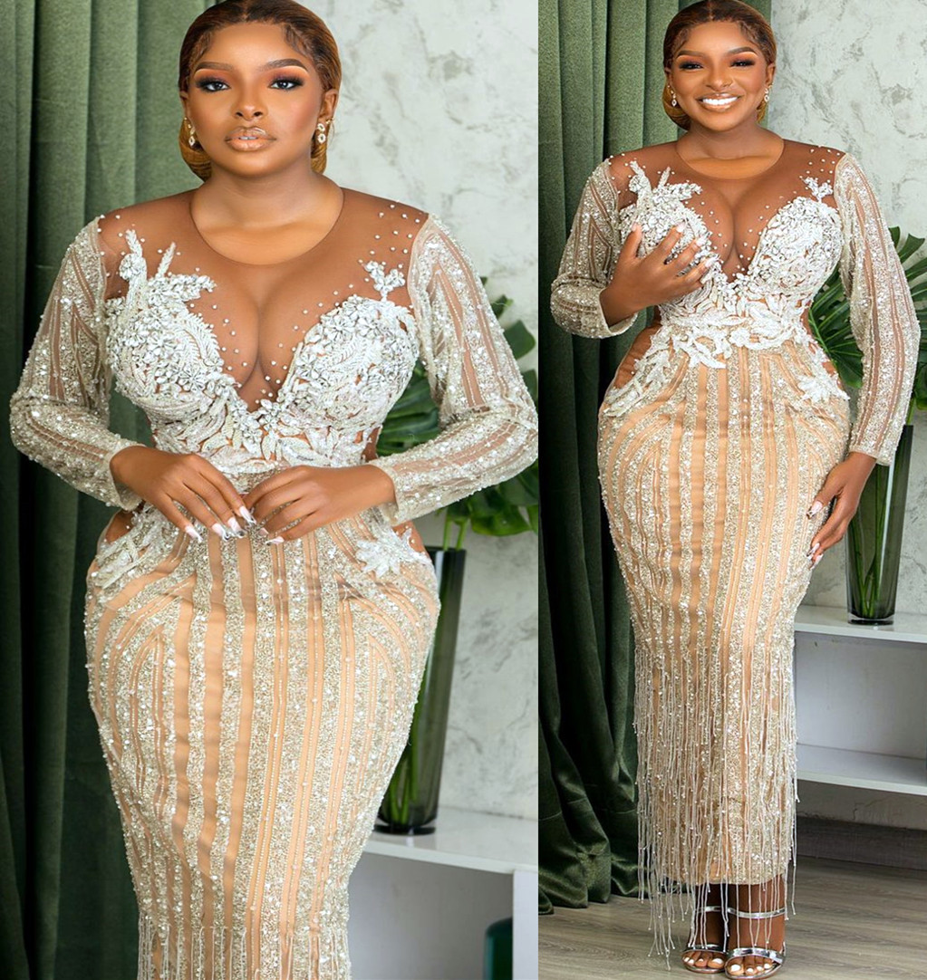 

2022 Plus Size Arabic Aso Ebi Luxurious Sparkly Sheath Prom Dresses Sequined Lace Evening Formal Party Second Reception Birthday Engagement Gowns Dress ZJ788, Same as picture