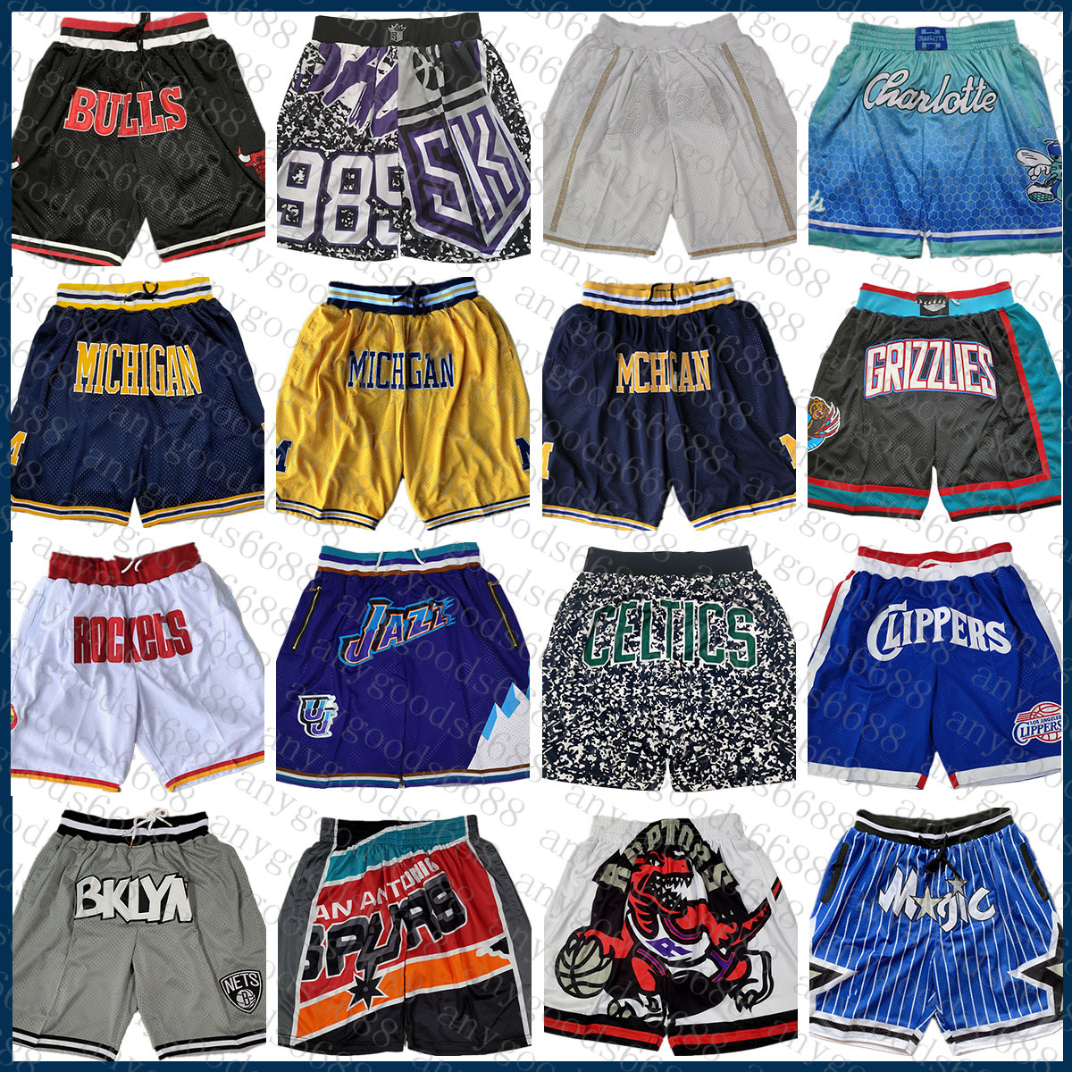 2022 New University of Michigan JUST DUN Basketball Shorts Mitchell & Ness 006