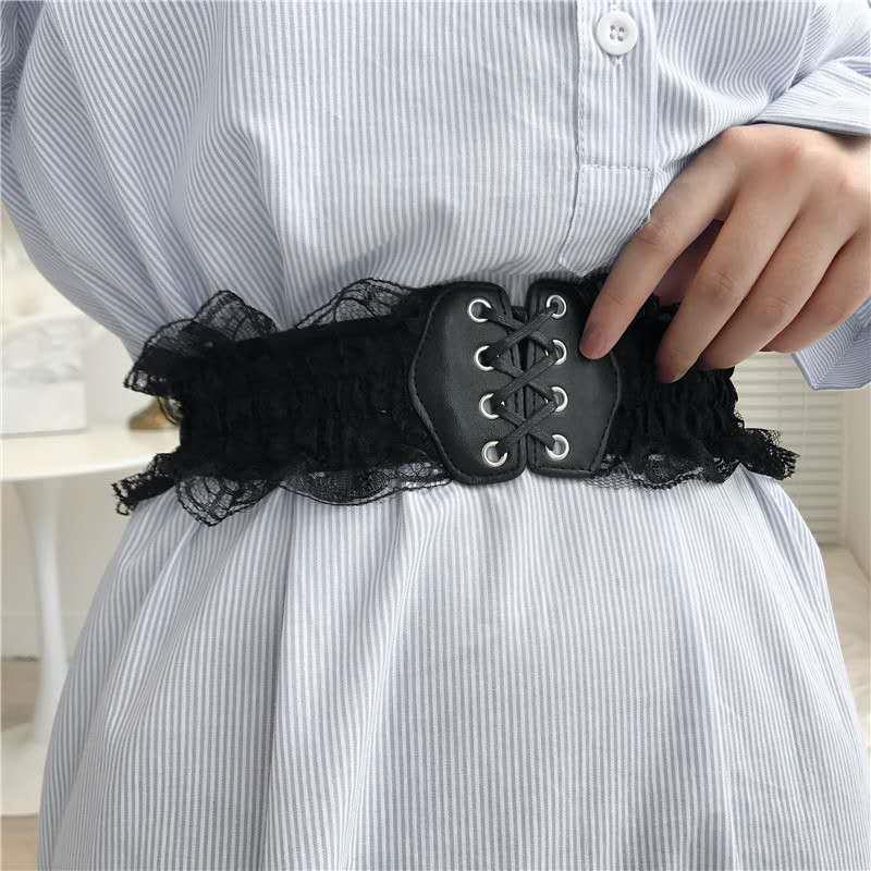 

Belts Adjustable Gothic Lace Up Female Wide Waist Corset Belt PU Leather Women Slimming Waistband Dress Girdle, Black