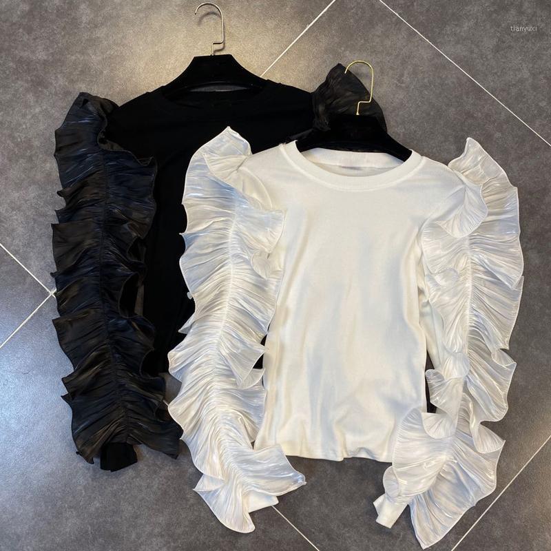 

Women' Blouses & Shirts HIGH STREET 2022 Est Fashion Designer Blouse Ruffles Long Sleve Top, Black