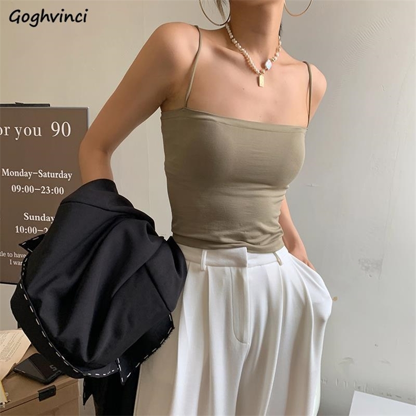 

Camisole Women Sleeveless Spaghetti Strap Sexy Elastic Fashion Allmatch Simple Solid Korean Style Skinny Girls Streetwear Club 220607, 07 with chest pad