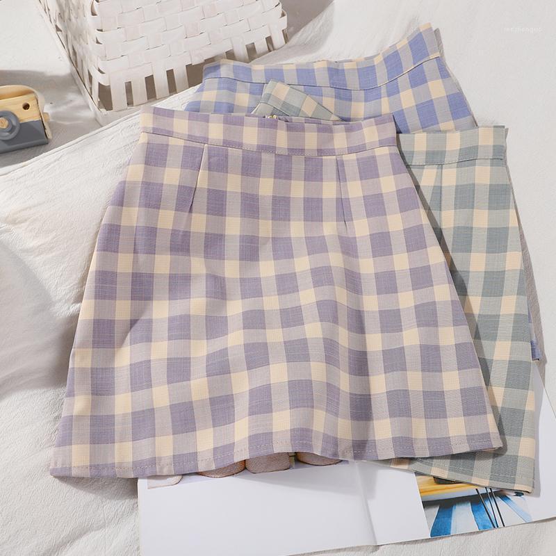 

Preppy Skirt Women Plaid Bodycon Skirts Mini A-line 2022 Summer, Blue