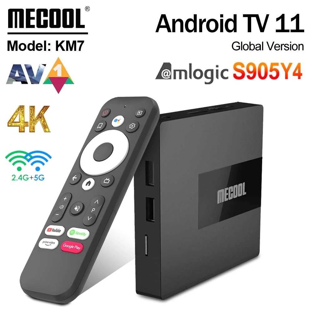 

Mecool KM7 TV BOX Android 11 ATV Google Certified 2GB 16GB Amlogic S905Y4 DDR4 Androidtv 5G WiFi Youtube 4K Netflix Set Top Box