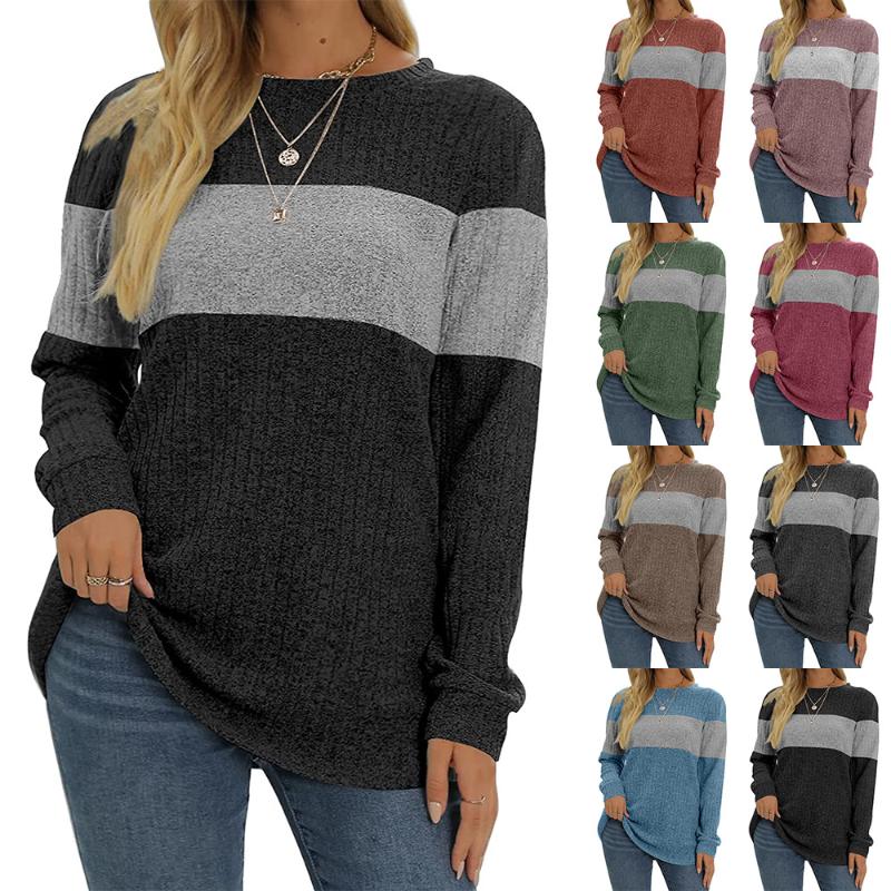 

Women's T-Shirt 2022 Autumn Fashion Patchwork Long Sleeved O-neck Top Women Vintage Office Lady Tee Shirts Casual Harajuku Pullovers, Black