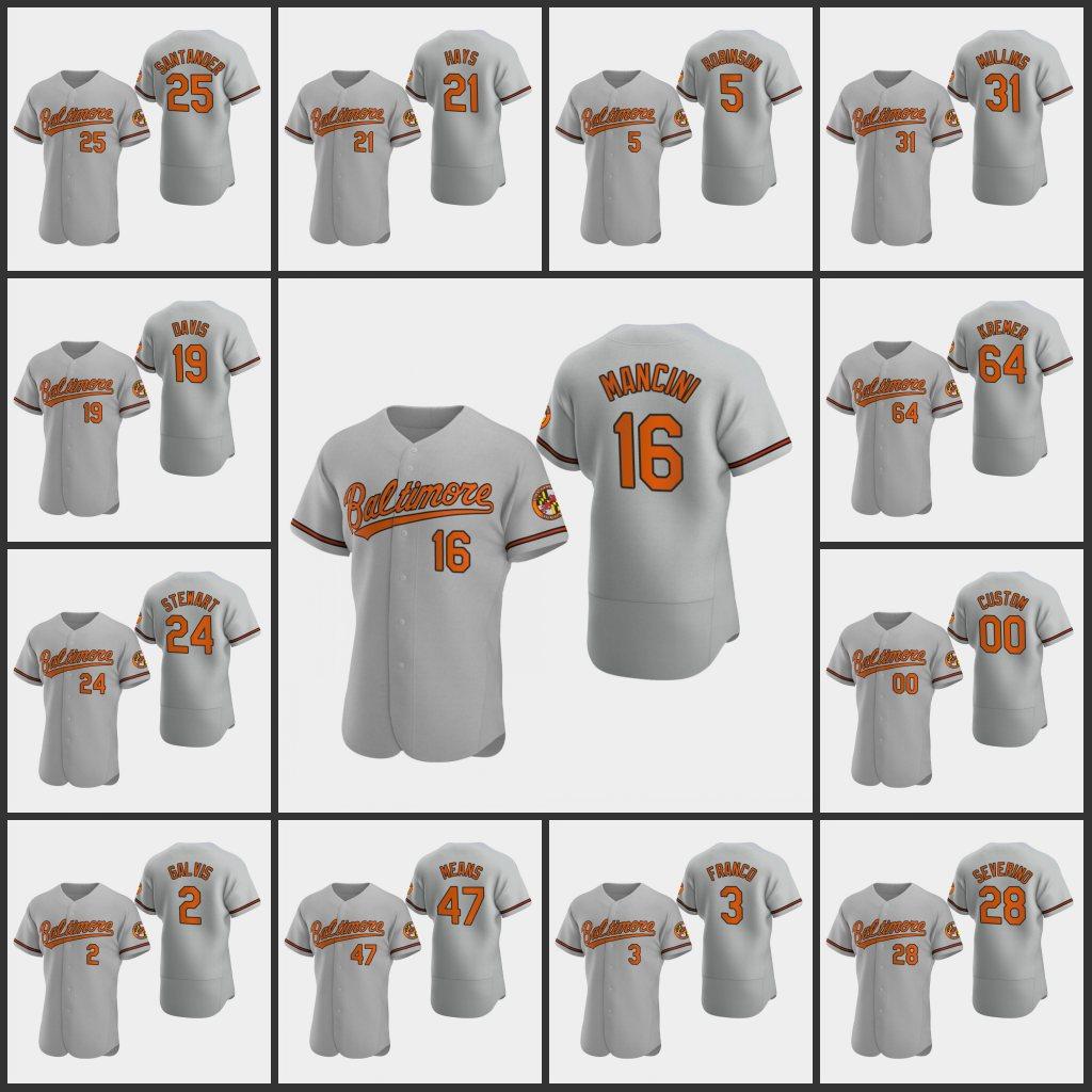 

Baltimore''Orioles''Baseball Jersey #8 Cal Ripken Jr. 47 John Means 16 Trey Mancini 31 Cedric Mullins 19 Chris Davis''Custom Gray Road Authe, Have logo