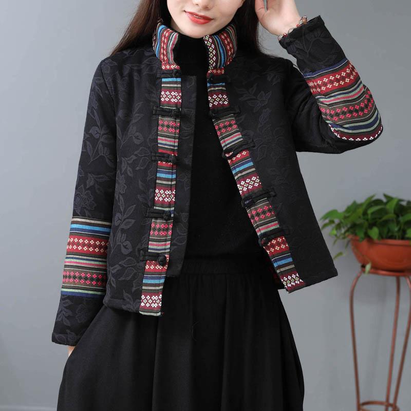 

Ethnic Clothing Traditional Tang Suit Stand Collar Autumn Winter Style Women's Cotton Linen Coat Clothes Long Sleeve Padded Jacket Femal