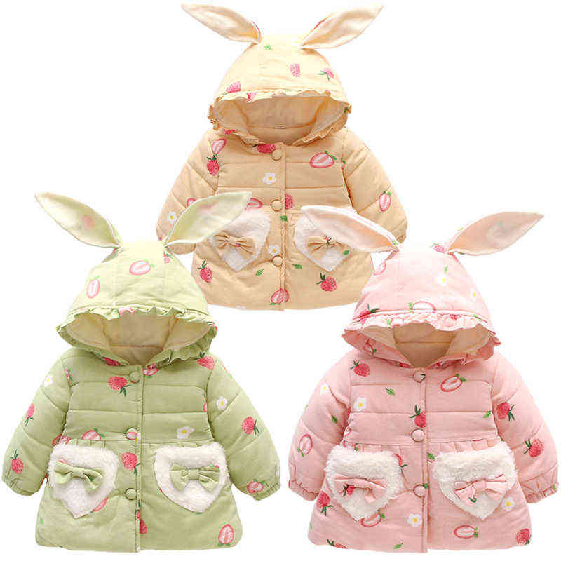 

Winter Toddler Girl Clothes Cute Rabbit Ear Hooded Baby Coat Thick Warm Newborn Baby Coat For Girls Christmas Outerwear 0-3Y J220718, As shown in the picture