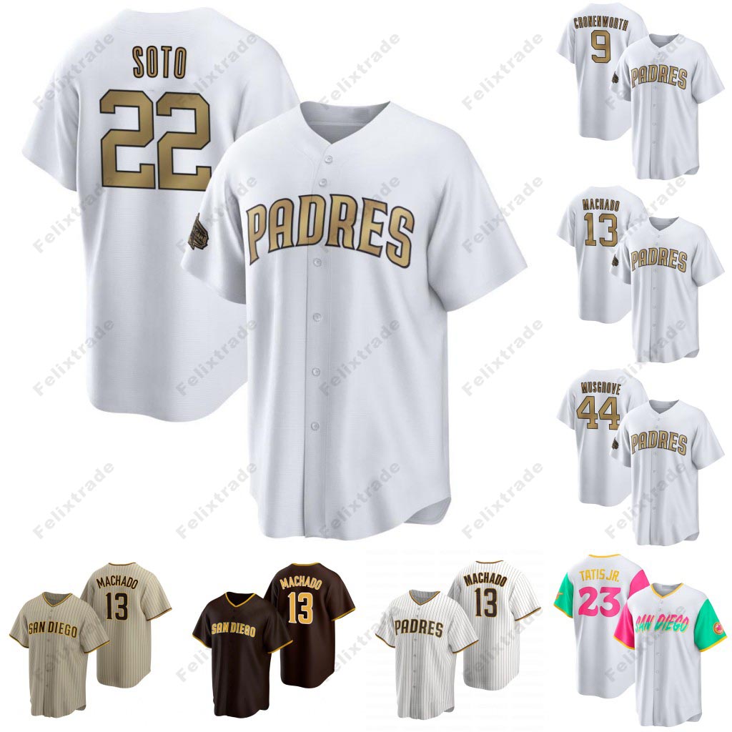 

22 Juan Soto Padres 2022 All star Jersey San Diego Fernando Tatis Jr. Manny Josh Hader Jake Cronenworth Joe Musgrove Ha-Seong Kim Sean Manaea Jorge Alfaro Gold Trimmed, Youth brown stripe