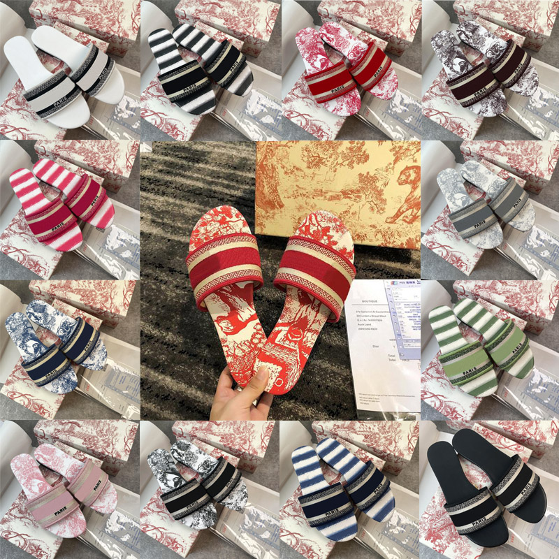

Embroidered Dazzle slipper women ladies scuffs summer beach striped causal flip flops flat Slide Slippers sandals Designers Embroidery letters Slides, Color 20