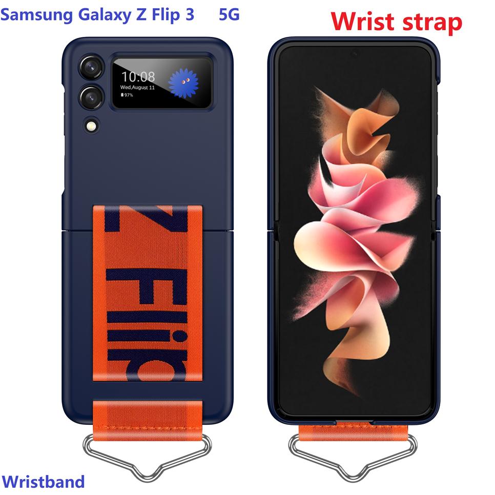 

Wristband Cases For Samsung Galaxy Z Flip 3 5G Case Camera Protector Holder Wrist Strap Plastic PC Back Cover249b, Transparent