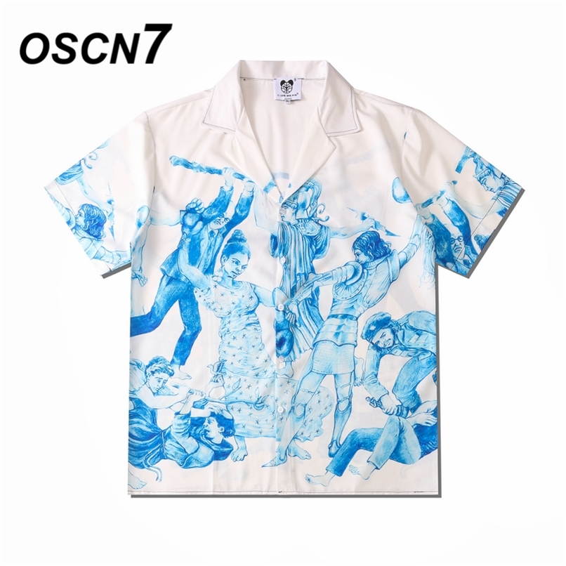 

OSCN7 Casual Street Printed Short Sleeve Shirt Men Hawaii Beach Oversize Women Fashion Harujuku Shirts for CM09 220614, Black