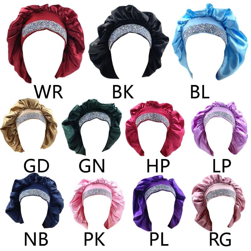 

Beanies Solid Color High Elastic Rhinestone Night Hair Care Bonnet ChemotherapyBeanies