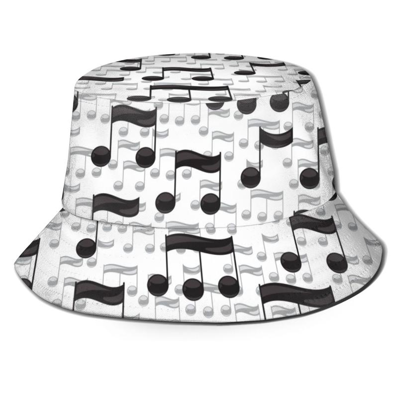 

Berets CINESSD Bucket Hat Unisex Bob Caps Hip Hop Gorros Black Music Notes On White Background Summer Panama Cap Beach Sun Fishing, Black 4