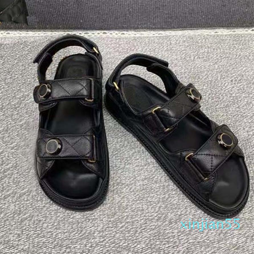 

2021 Luxury Designer Women Sandals Crystal Calf leather Classic quilted Platform Fashion Casual Shoes size286K, Black canvas