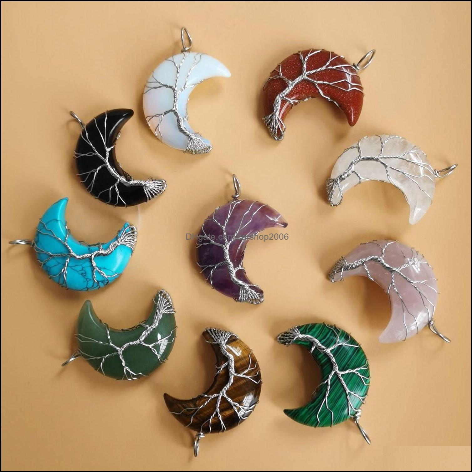 

Pendant Necklaces Tree Of Life Wire Wrap Crescent Moon Natural Stone Chakela Seven Chakras Reiki Healing Chakra Rose Quar Carshop2006 Dhply