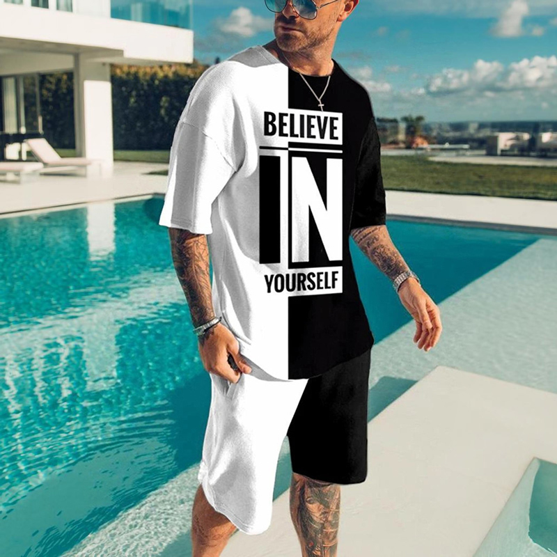 Summer Men Sport Costume 2 pièces Sets Tracks Costumes Vêtements surdimensionnés pour hommes Retro Beach Style 3D T-shirts imprimés Men Suit Shor