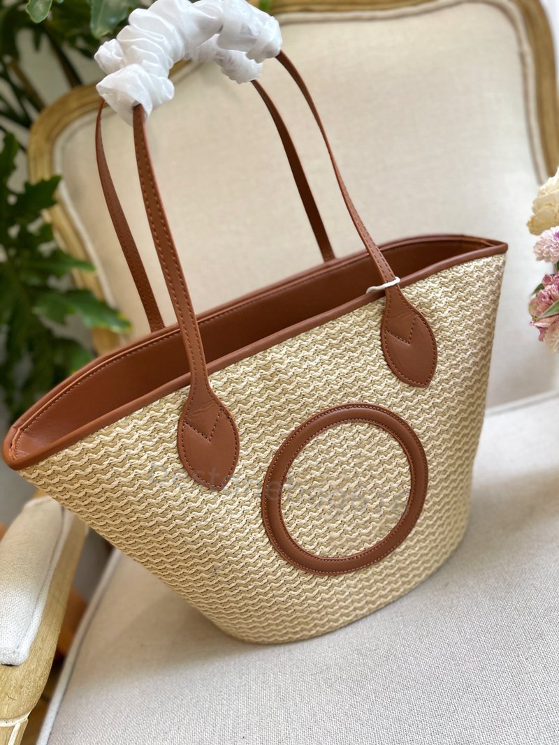 

Straw Bag Shoulder Bags Handbags Plain Knitting Crochet Embroidery Open Casual Tote Interior Compartment Two Thin Straps Leather Floral Fashion Women Purse
