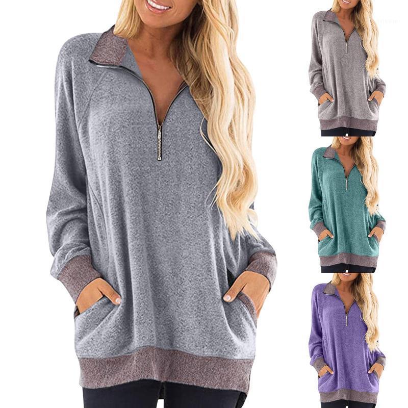 

Women' Blouses & Shirts Casual V-neck Zipper Front Knitted Blouse Women Solid Basic Cropped Pullover Autumn Fashion Long Sleeve Loose Cloth