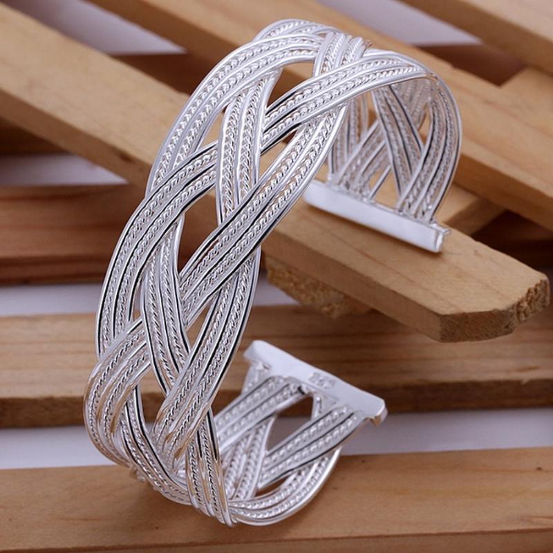 

Bangle Wedding Women Lady Open Fashion Silver Color Jewelry Exquisite Temperament Retro Trumpets Braided Bracelet B033Bangle