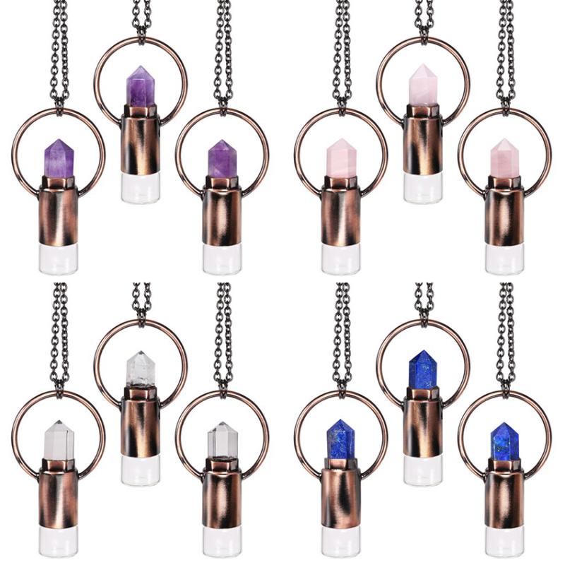 

Pendant Necklaces 2ML Glass Bottle Natural Crystal Quartz Roll On Perfume Necklace Essential Oil Roller BottlePendant