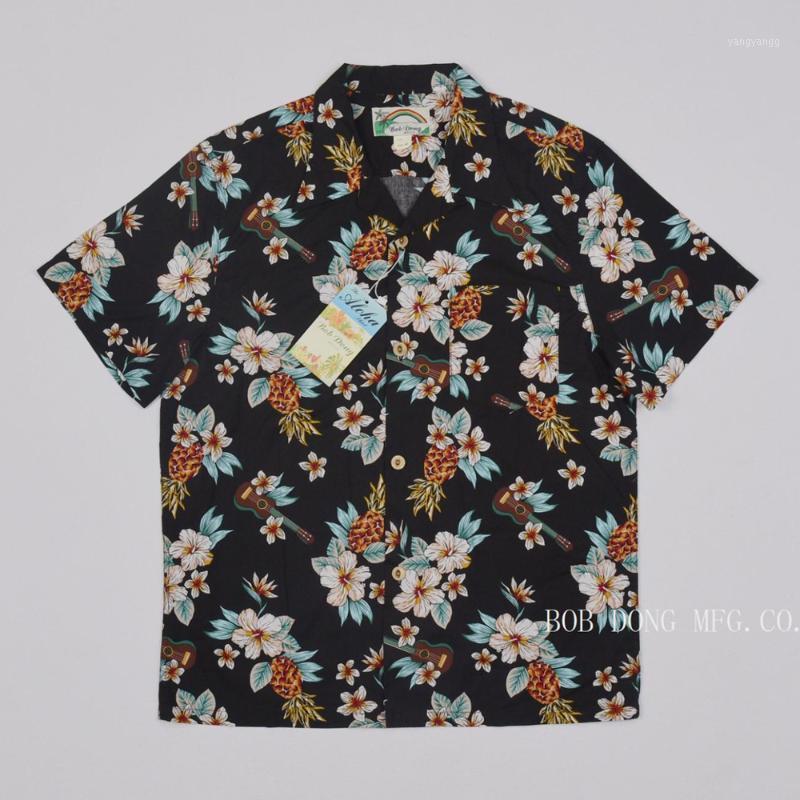 

Pineapple Guitar Tropical Short Sleeeved Shirts Unisex Aloha Tee Men's Casual, Black
