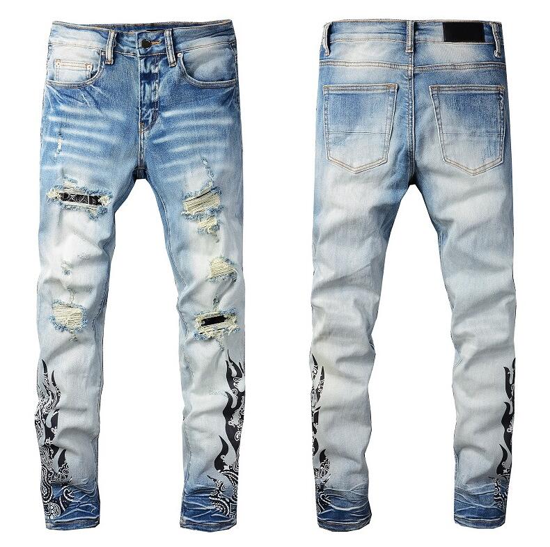 

Fashion Mens Jeans Cool Style Luxury Designer Denim Pant Distressed Ripped Biker Black Blue Slim Fit Motorcycle Size 28-40 Cxsa, 11
