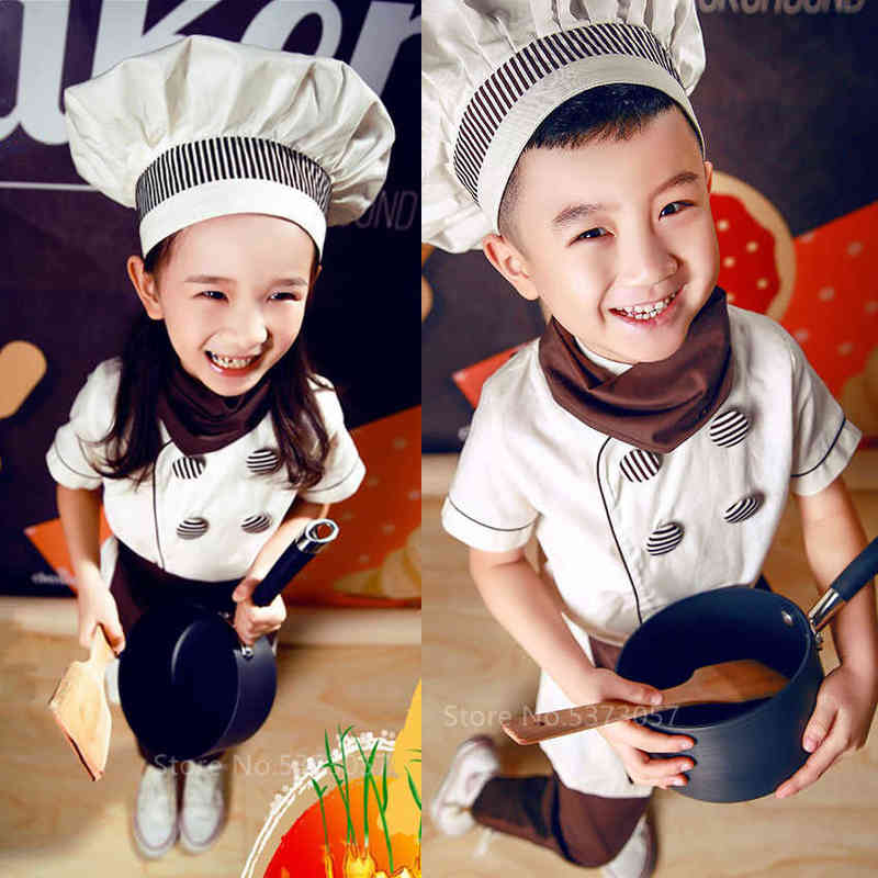 

Toddler Halloween Christmas Carnival Party Cooker Cosplay Come Kids Boy Girl Role Play Game Chef Hat Top Pants Apron Bib Set L220715