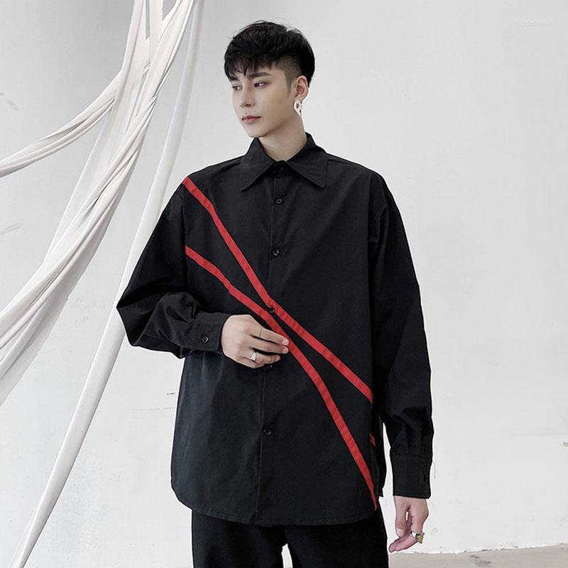 

Men's Casual Shirts Men Red Stripe Long Sleeve Male Streetwear Hip Hop Japan Harajuku Style Loose ShirtMen's Eldd22, 678