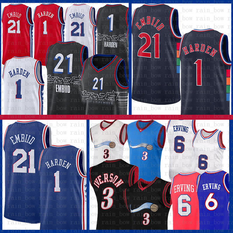 

1 James Harden Joel Embiid Basketball Jerseys 21 Throwback Vintage Jersey Allen Iverson Julius Erving adult 3 6